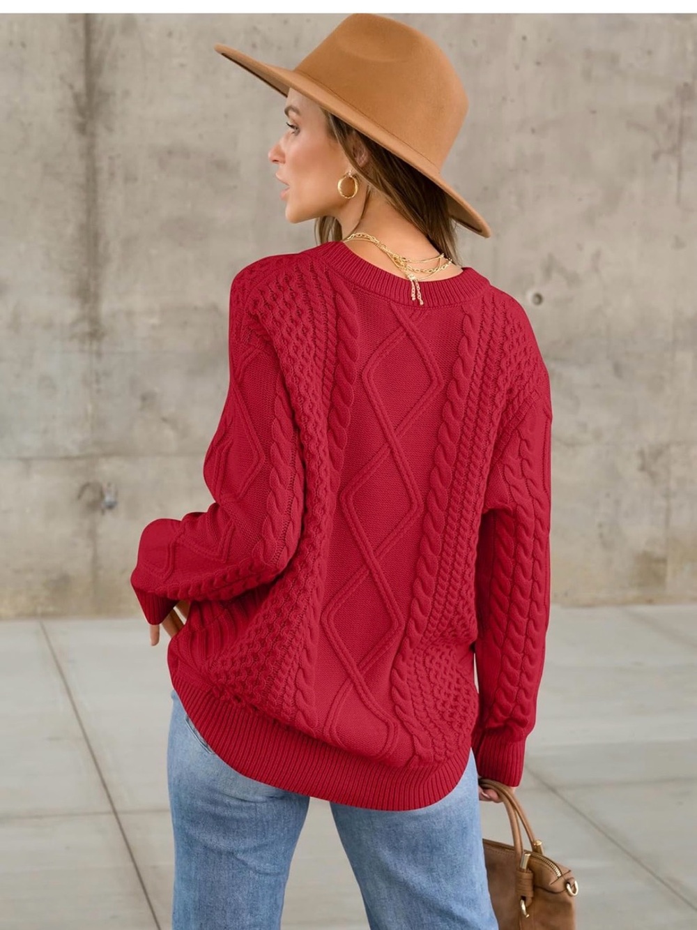 Anrabess Women's oversized Cable Knit Sweater - red - Picture 2 of 5